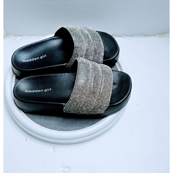 Madden Girl Black Rhinestone Embellished Slide Sandals For Women Size 8 - Picture 3 of 6